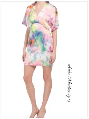 Aidan by Aidan Mattox Floral Satin Kimono Mini Dress Sz 12 NWT Watercolor